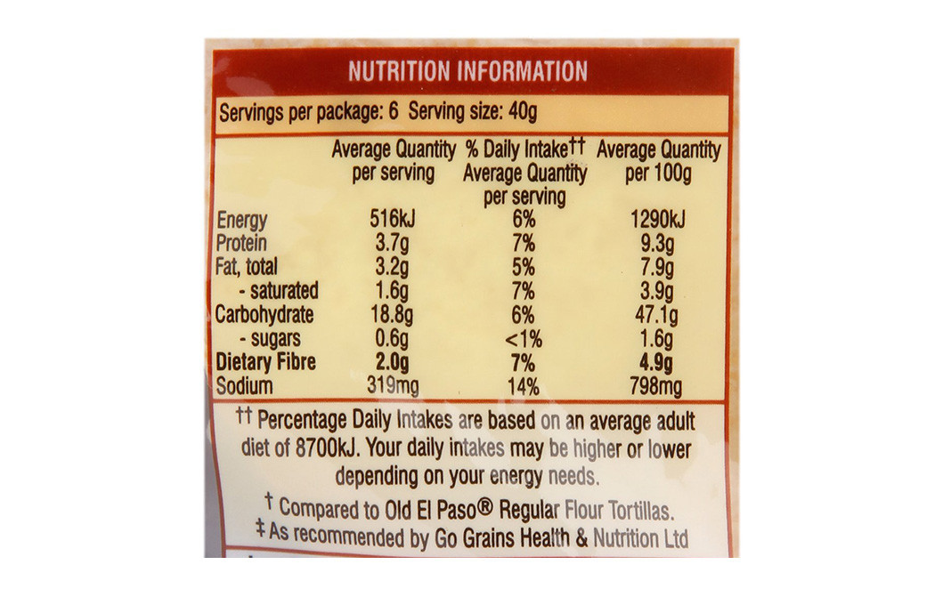 Old El Paso Tortillas 6 Whole Grain Pack 240 grams Reviews